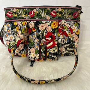 Vera Bradley Poppy Field Floral Patterned Tote Bag Handbag With Matching Wallet